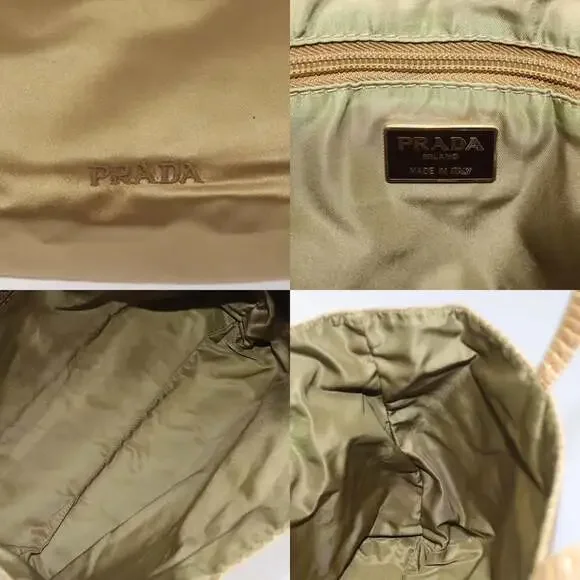 PRADA Hand Bag Satin Beige Gold